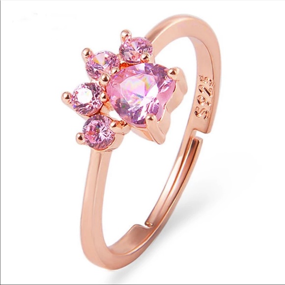 New 18k rose gold over s925 pink CZ paw 🐾 ring - Picture 4 of 5